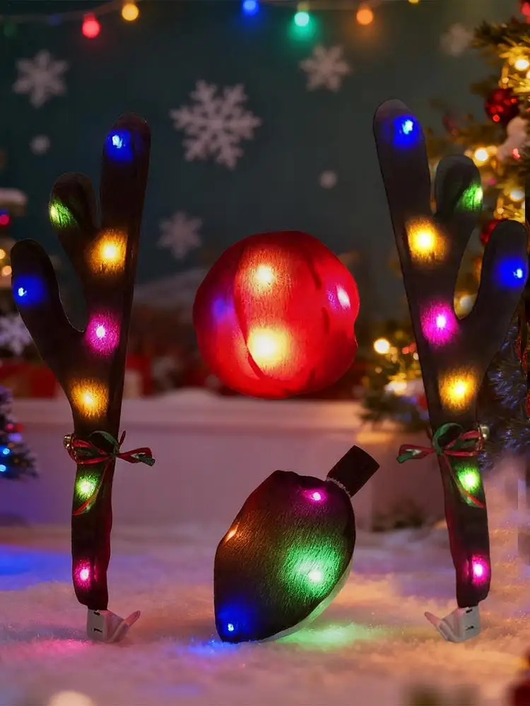 Car Reindeer Antlers Light Up Reindeer Antler With Nose Christmas Car Exterior Decoration With Tail For Automotive Truck Vehicle