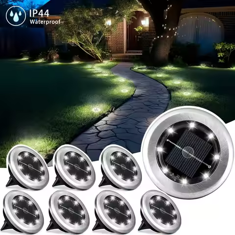 8 Pcs 8LED Solar Power Disk Light Outdoor Garden Solar Underground Light Deck Light Spotlight Buried Solar Led Lamp