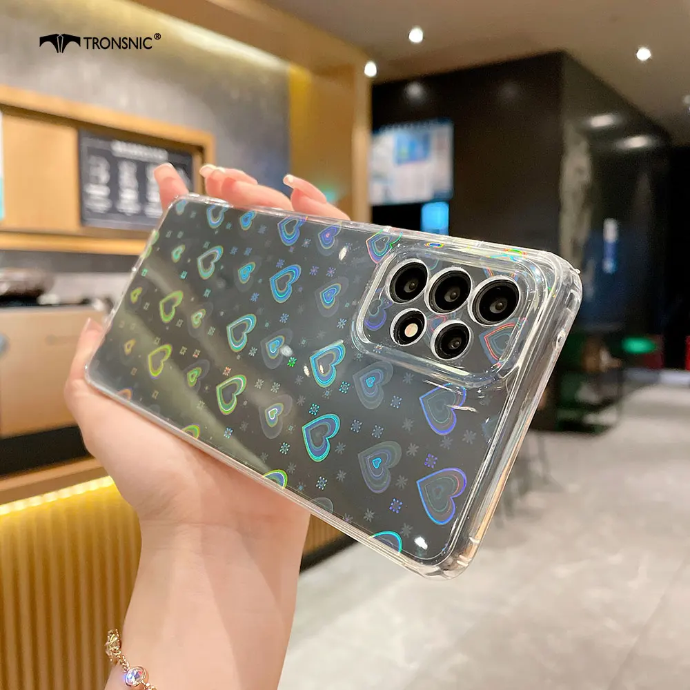 Laser Love Heart Phone Case for Samsung Galaxy S23 S22 S21 Ultra A14 A73 A54 A34 A13 A52 5G Luxury Soft Shiny Silicone Cover Hot