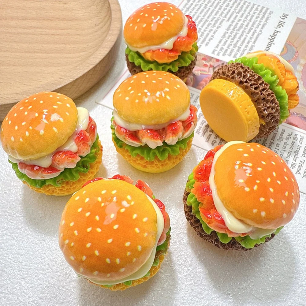 2PCS Shiny Shrimp Burger Series Miniature Flat Back Resin Cabochons For Hairpin Scrapbooking DIY Home Decor Craft Accessories