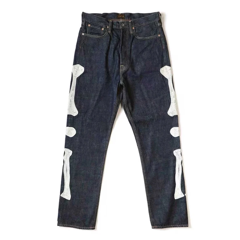 

New Arrival KAPITAL Hirata Kazuhiro Bone Skeleton Embroidered Pattern Casual Jeans for Men