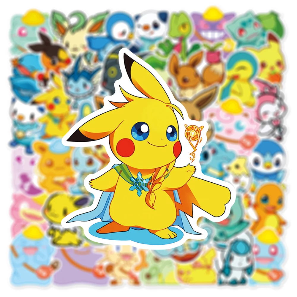 10/30/50pcs Cute Pokemon Cartoon Stickers Classic Fun Anime Sticker bottiglia d'acqua diario del telefono Kawaii Pikachu decalcomanie per bambini giocattolo