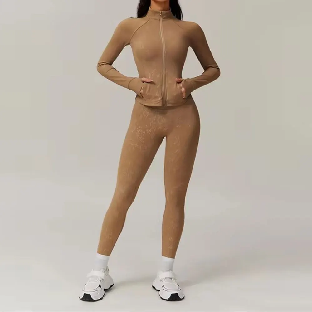 Fitness Set 2Pcs Sports Set Women Workout Suit Quick-Drying Yoga Clothes Gym Jackets Sportswear Female Running Jackets Set Women image 3