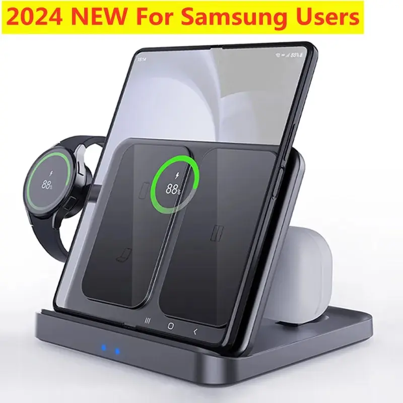 3 In 1 Wireless Charger Stand Foldable Fast Charging Station for Samsung Galaxy S23 S22 21 Flip 5 4 Z Fold Watch 5 4 Active Buds