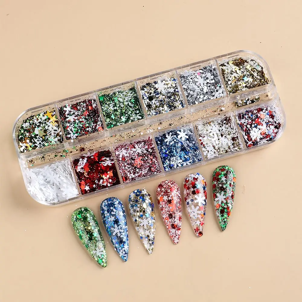 

Geometric pattern Stars Manicure Christmas Nail Sequins 3D Nail Stickers Glitter Nail Flakes Snowflakes Nail Paillettes