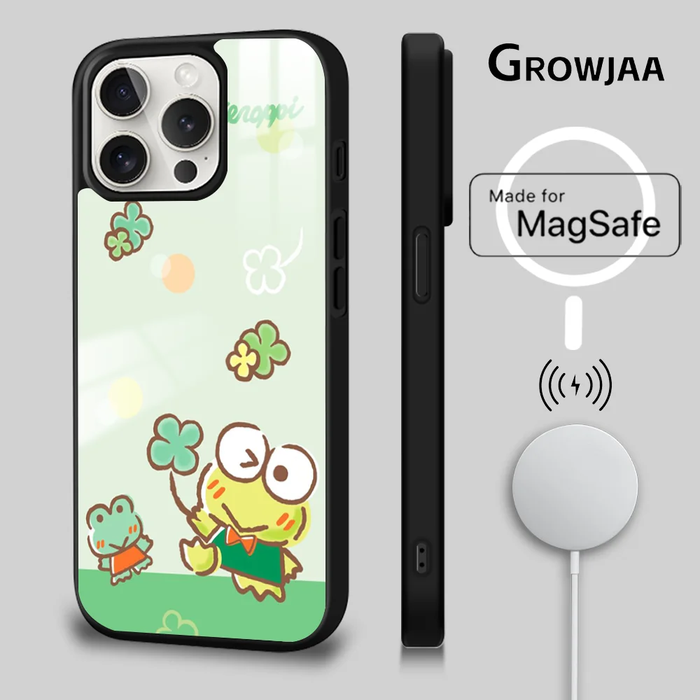 Sanario Keroppi Magsafe Phone Case For iPhone 15 14 13 12 11 Pro Max Plus Mini Mirror Wireless Charging Funda