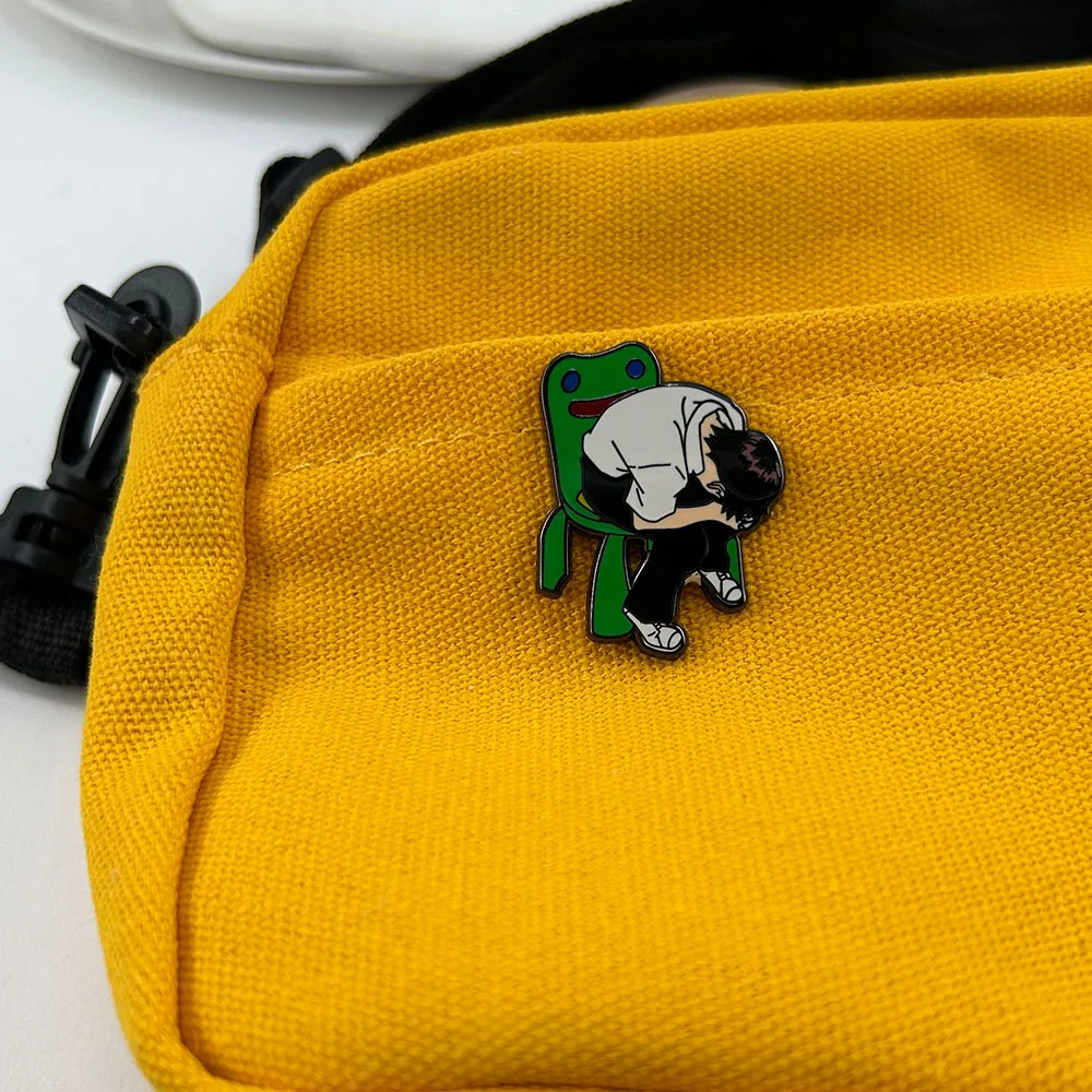 Crying Shinji Ikari Froggy Chair Enamel Pin Cartoon Anime Characters Badge Animal Crossing Funny Meme Jewelry