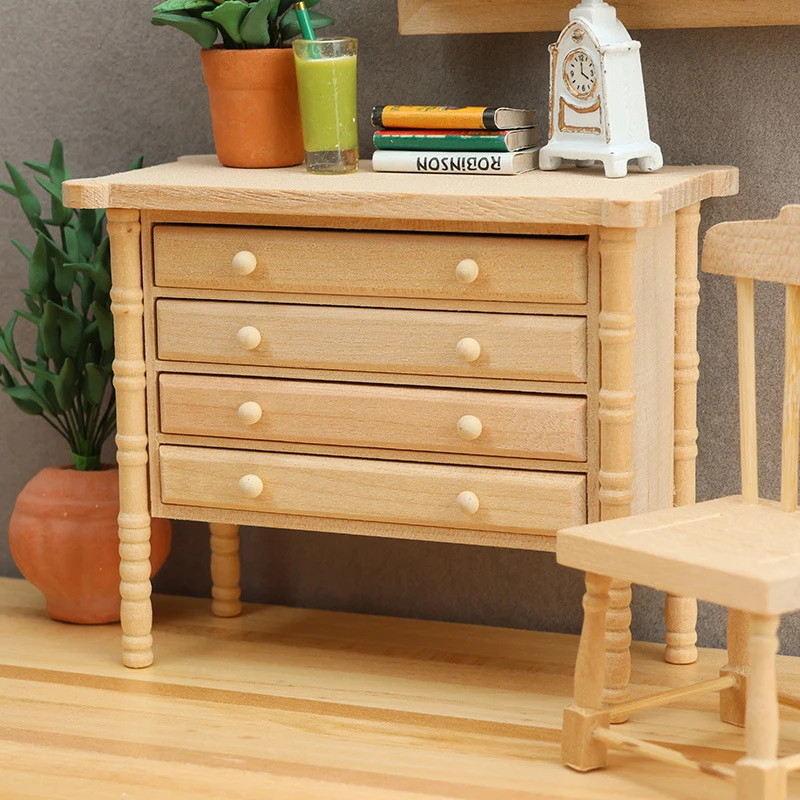 1 Stück Puppenhaus Miniatur Birke Lagerschrank Nachttisch Schublade Truhe 1:12 Mini Möbel Modell Dekor Puppenhaus Zubehör