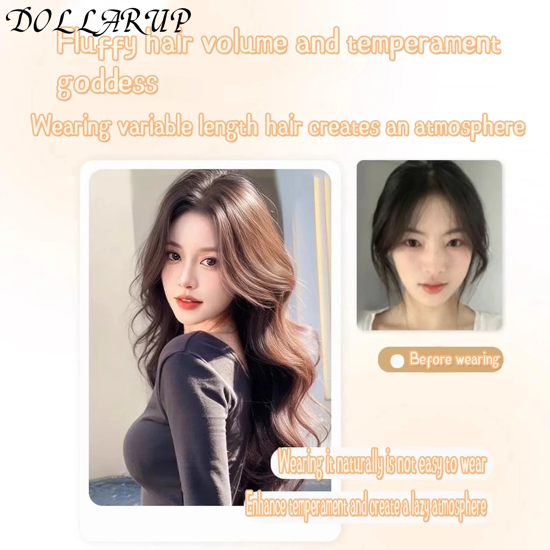 JKL Women's Hair Extensions Long Curly Wave Hair Extensions 3D Hair Extension Block Synthetic Bangs Clip-in Hair E