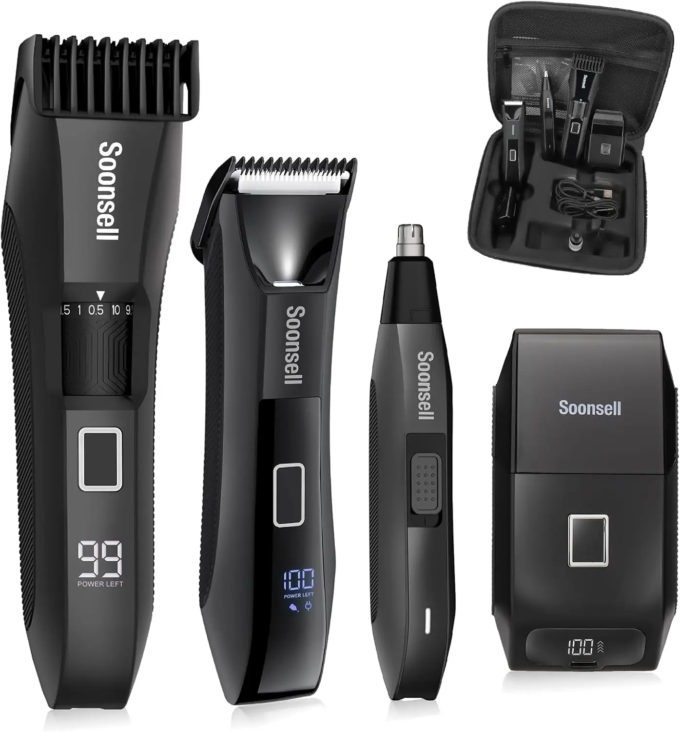 4-in-1 Men's Grooming Kit: Beard Trimmer, Ball Shaver, Nose Clippers, Electric Razor, Waterproof with LED Display