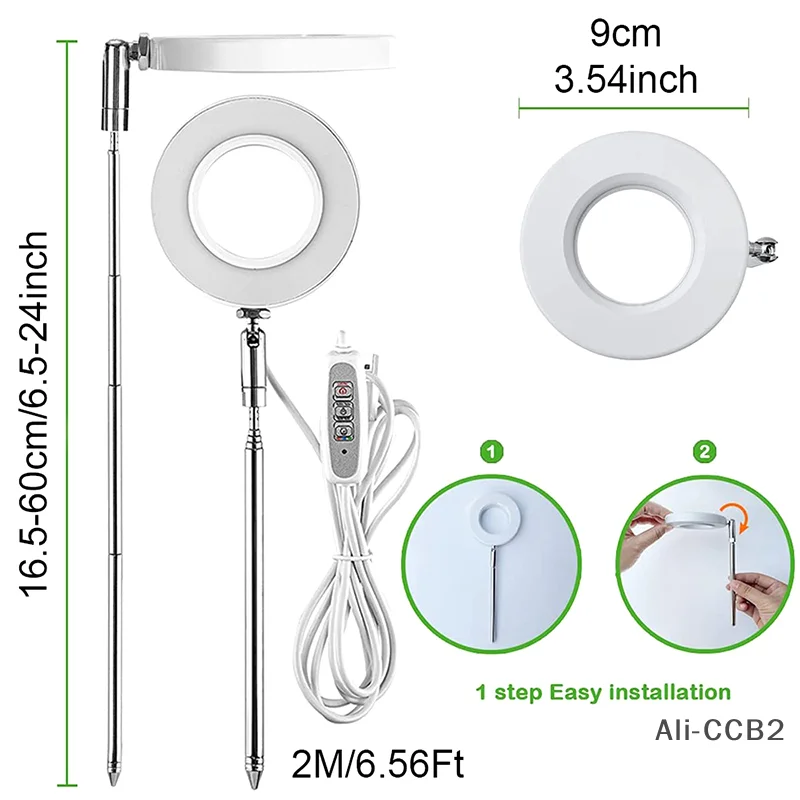 Full Spectrum Fill Light LED Grow Lamp For Indoor Plants With Adjustable Height, 2/4/8H Timer 4 Level Dimming For Garden