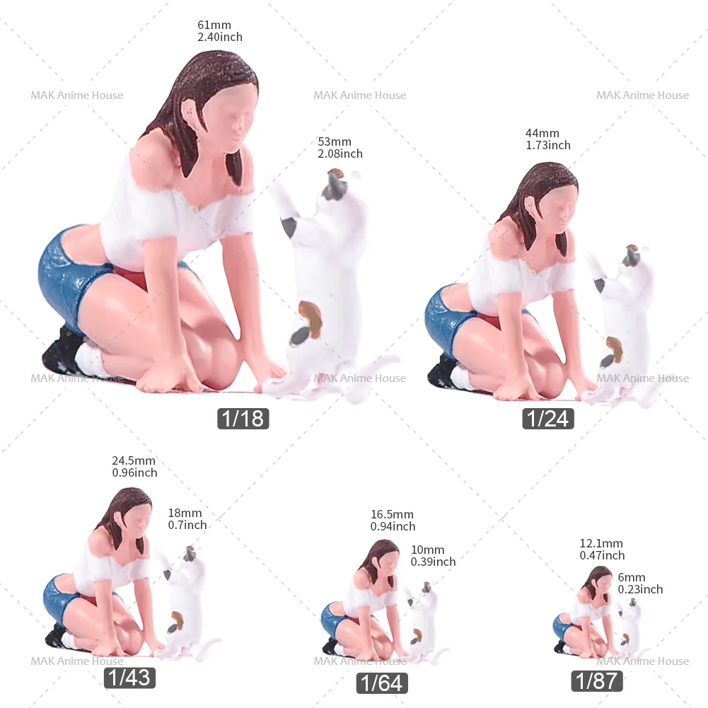 Miniatures 1/24 1/64 1/43 1/87 1/18Cute Cat Girl And Cat Female Scene Figure Doll Model Creative Home Scene decoration Car Toys