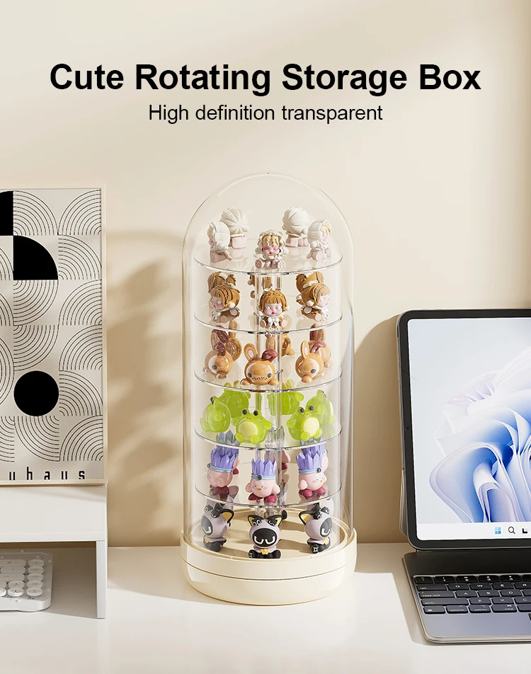 UFORU Home Blind Box Display Organizer, Mehrstöckiges Rotierendes Transparentes Großes Desktop-Figurenregal mit Abdeckung – Detail 1