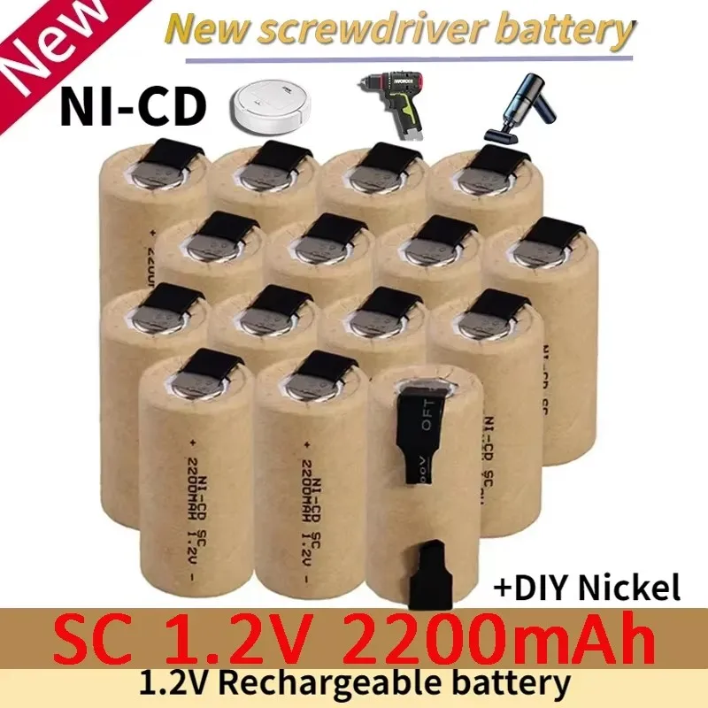 

New Screwdriver Electric Drill SC Batteries 1.2V 2200mah SubC Ni-Cd Rechargeable Battey with Tab Power Tool NiCd SUBC Cells