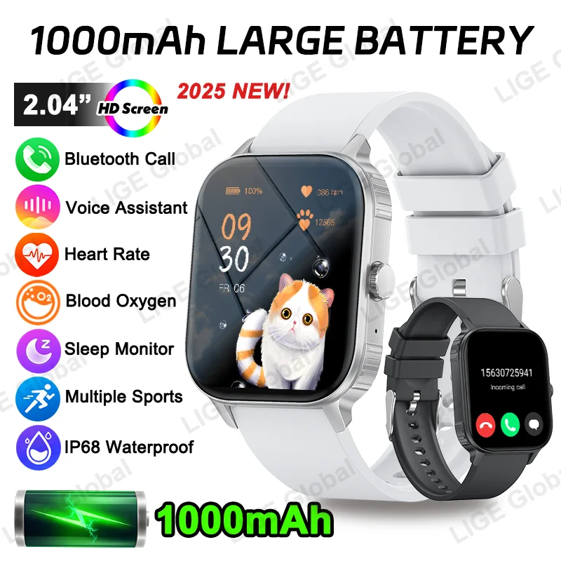 

LIGE New 1000mAh Battery Smart Watch Women Full Touch Screen Voice Calling Men Outdoor IP68 Waterproof 100+ Sports Smartwatch