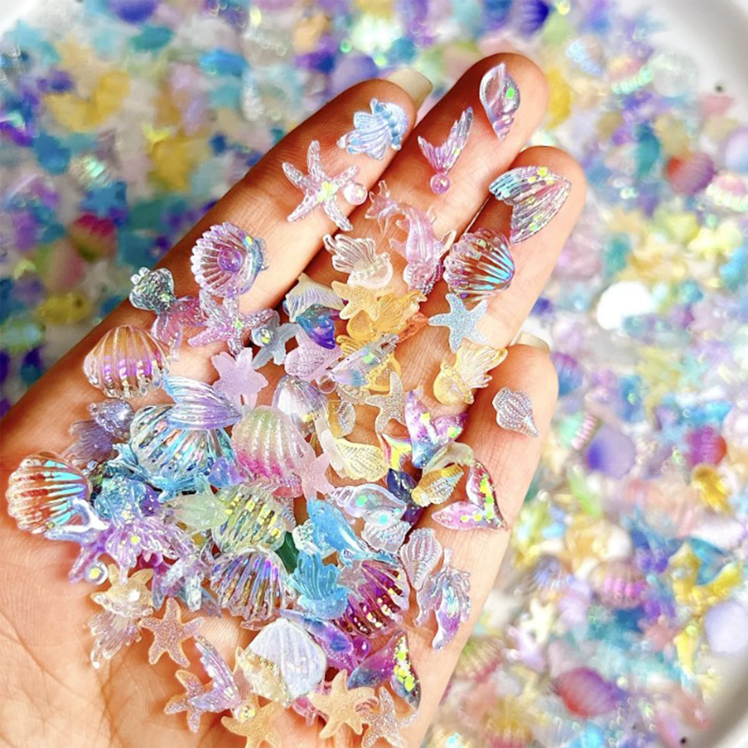 50/100 Uds. Crea cuentas de uñas de concha simuladas 3D, medusas translúcidas de colores, serie de diseño marino, decoración de resina artística para uñas DIY