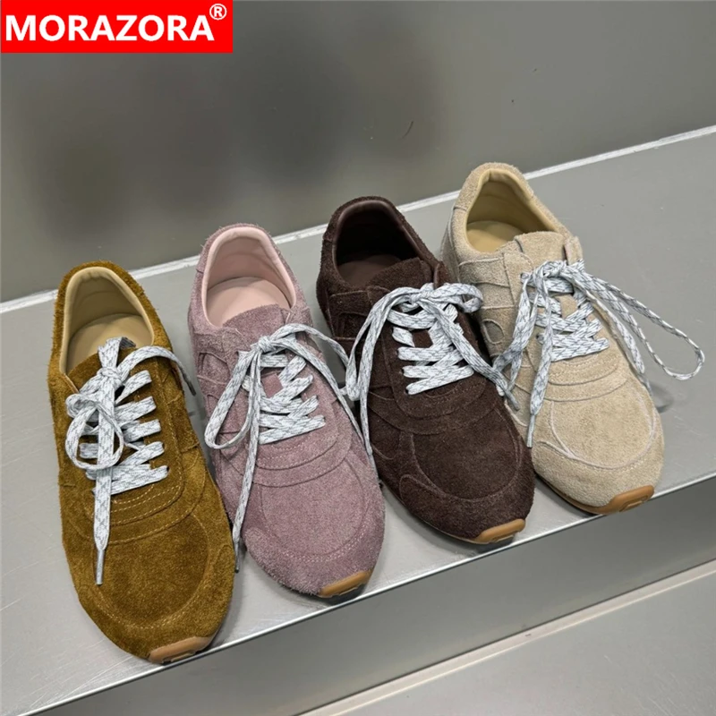 

MORAZORA 4 Colors Cow Suede Leather Women Sneakers Solid Color Brand Fashion Flat Sneakers Spring Summer Casual Shoes Flats