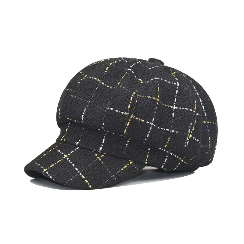 

Beret Versatile Chic For Women Cabbie Painter Hat Beret Cap Korean Version Ins Lace Plaid Octagonal Hat