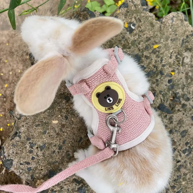 Cute Rabbit Harness Leash Set Bunny Pet Accessories Small Pet Carrier Teddy Bear Cat Leash Rabbit Collar  Rabbit Accessories