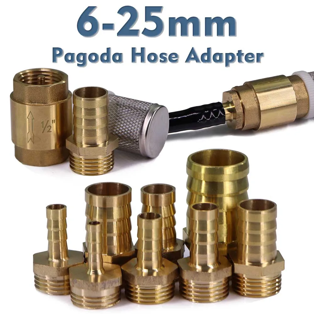 6-25mm 1/2″ Pagoda Check Valve Hose Adapter w/ Filter Brass Anti Backflow One-Way Valve for Pump Prefilter Protect Water Control
