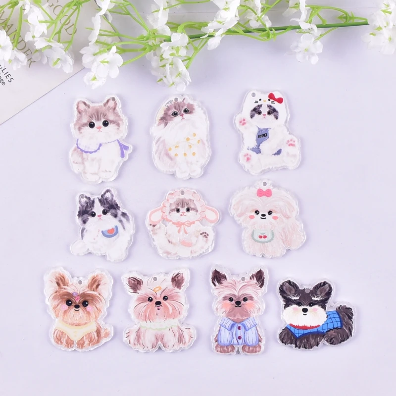 10pcs Mix Style Cat Dog Acrylic Charms for Earring Keychain Necklace Pendant Jewlery Findings Phone Charms