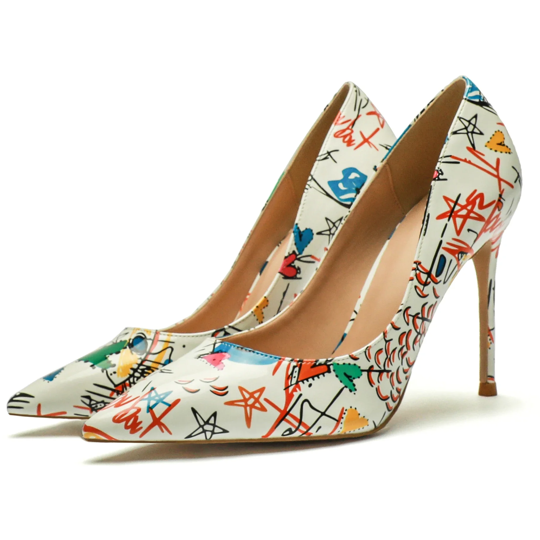 1948 misura i tuoi piedi lunghezza prima dell\'ordino】graffiti donna Stiletto tacco alto décolleté punta a punta Sexy Fetish Prom Fiesta Shoe