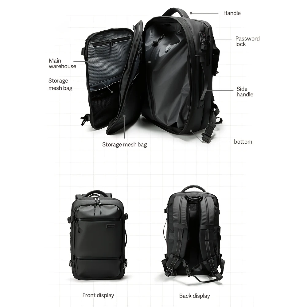 NINGKIN Men Travel Backpack vacuum compression 40L Laptop Backpack Business Large Capacity Backpack Expanded Hiking backpack