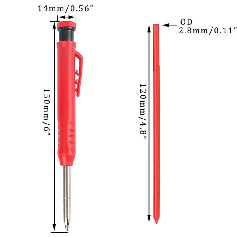 Lápis de Carpinteiro Sólido com Chumbo de Recarga, Afiador Embutido, Lápis Mecânico, Scribing, Marcação, Ferramenta para Carpintaria, Buraco Profundo