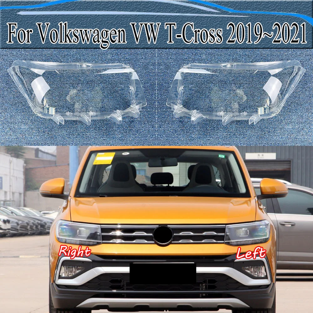 

For Volkswagen VW T-Cross 2019~2021 Transparent Lampshade Lamp Shade Front Headlamp Shell Headlight Cover Lens Plexiglass