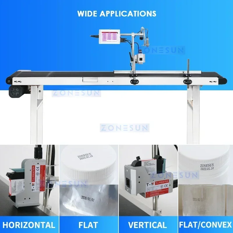 ZONESUN Inline Printer Date Coding Machine 12.7mm QR Code Barcode Batch Serial Number Production Date ZS-DC127