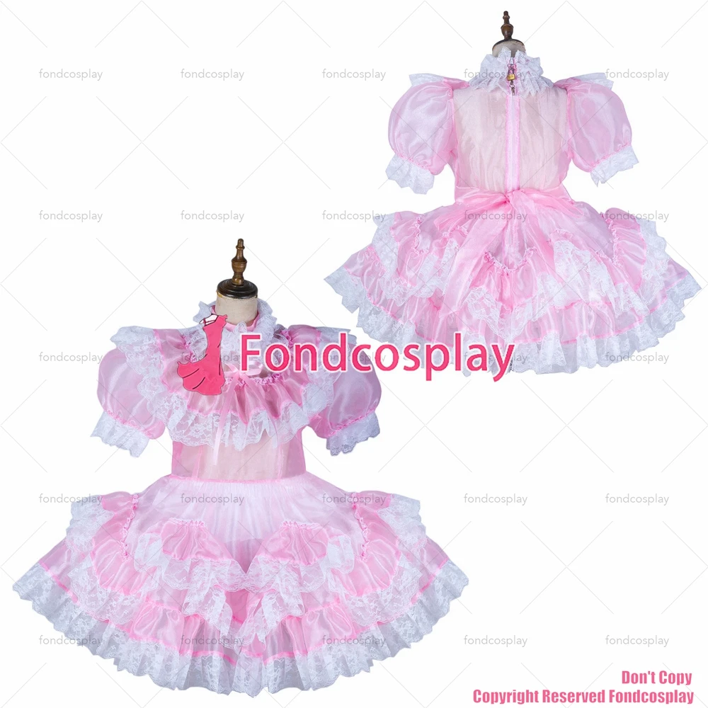 

fondcosplay adult sexy cross dressing sissy maid short baby pink organza dress lockable Uniform costume CD/TV[G2153]