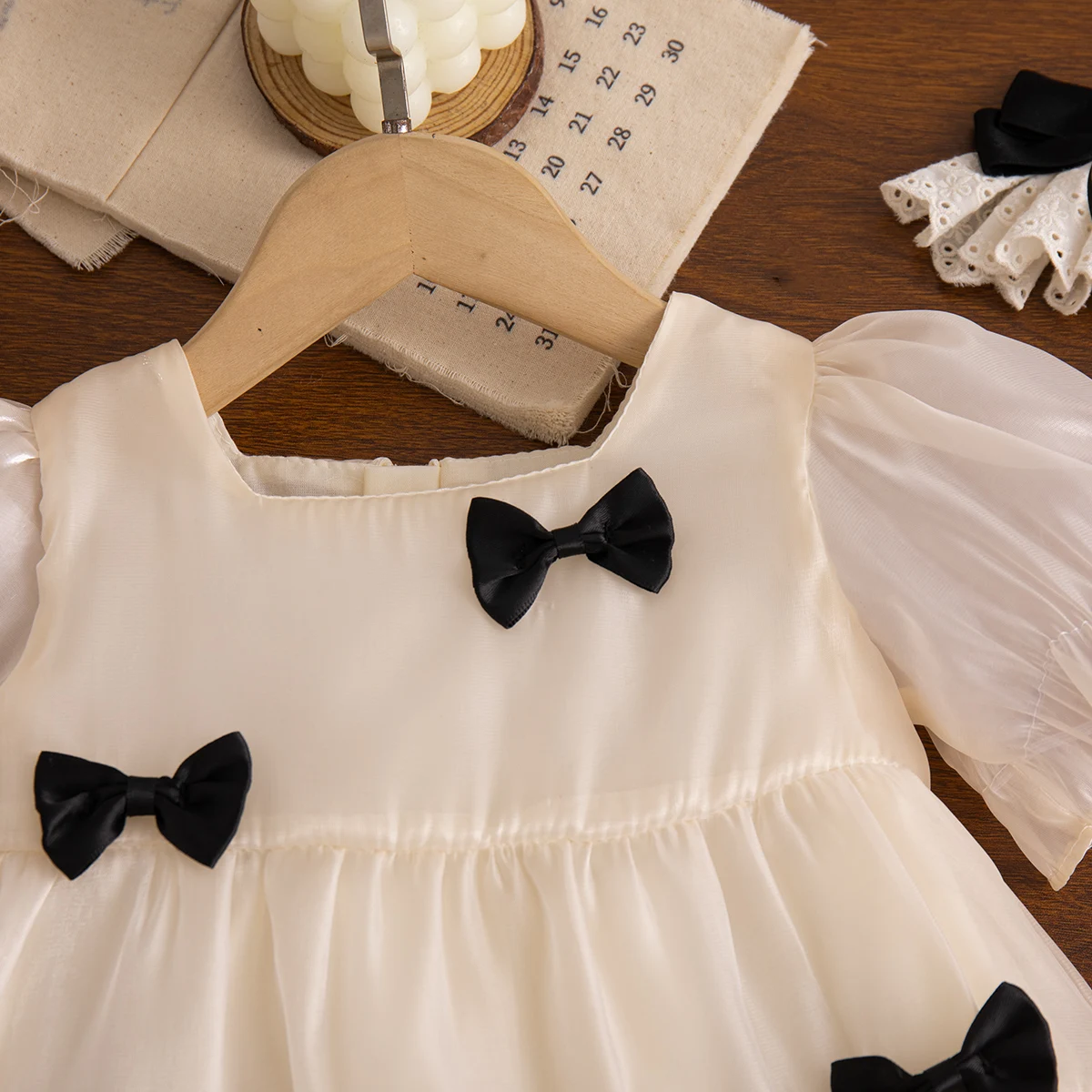 Baby-Mädchenkleider Sommer Schleifenkleid mit Puffärmeln Süßes Geburtstagsparty-Kleid für Kinder Baby-Mädchenbekleidung – Detail 5