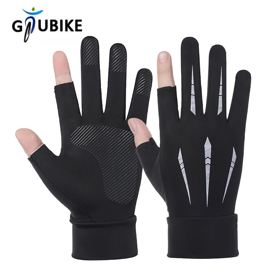 Opened Fingertip Two Finger Fingerless Semi-finger Breathable Sunscreen Gloves Ice Silk Gloves Anti-UV Gloves Summer Gloves