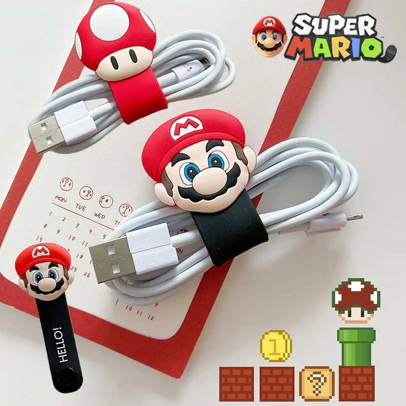 Super Mario Bros USB Cable Ties Data Cables Organizer Power Cord Organizing Clasp Earphone Clip Charger Cord Organizer Straps