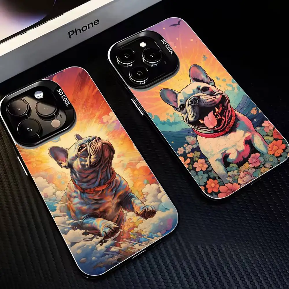 

Cartoon French Bulldog Phone Case For iPhone17,16,15,14,13,12,11 Plus,Pro Max Black Matte Shockproof Cover