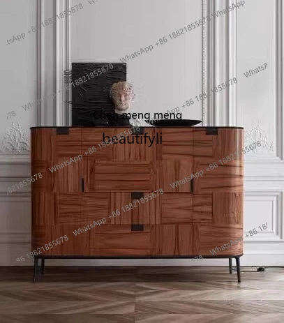 

X Solid wood dining side cabinet advanced sense, wood grain rock slab storage decoration, living room retro entrance cabinet