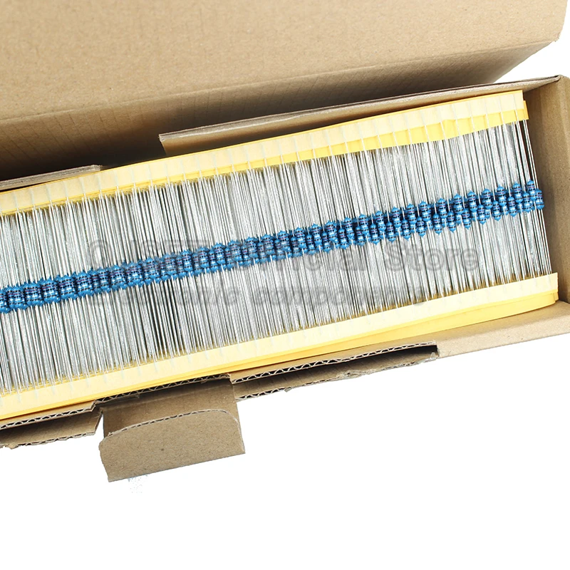 100pcs 1/4W ตัวต้านทานฟิล์มโลหะองค์ประกอบ 1% 0.25W 1K 1.5K 2.2K 4.7K 10K 22K 47K 100K 470k 100 220 4K7 OHM 5 สีแหวนตัวต้านทาน