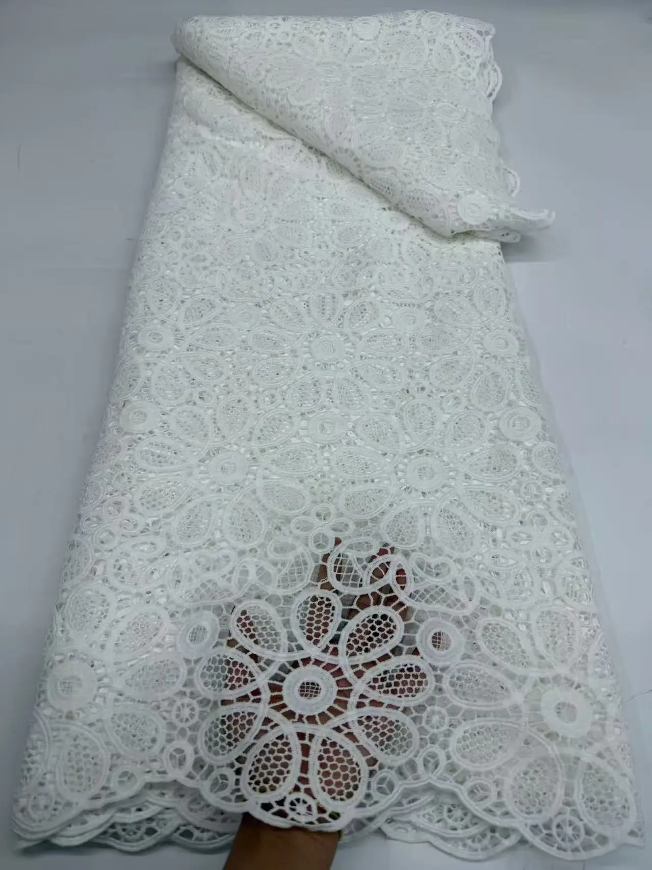 5 Yards Pure White 100% Cotton Embroidered African Polish Lace Original Austria Voile Fabric for Ceremony Couple