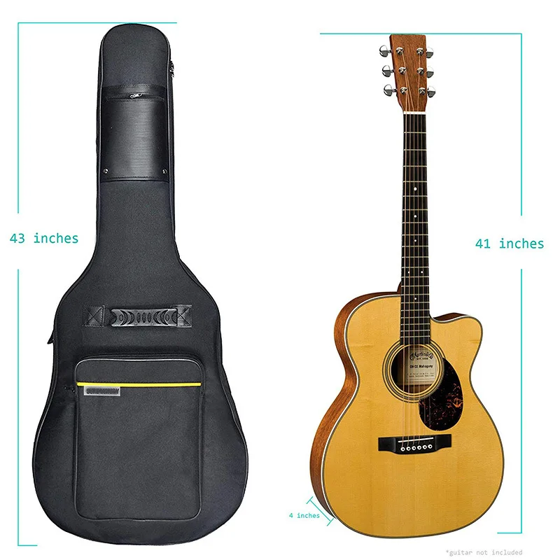 Classic 40/41 Inch Oxford Fabric Acoustic Guitar Bag Waterproof Backpack 5mm Cotton Double Shoulder Straps Padded Soft Case