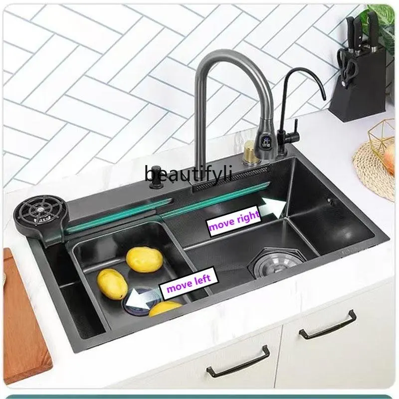 

zq304 stainless steel Waterfall sink Household dish sink Nano-embossed vegetable basin hand-made single sink with display