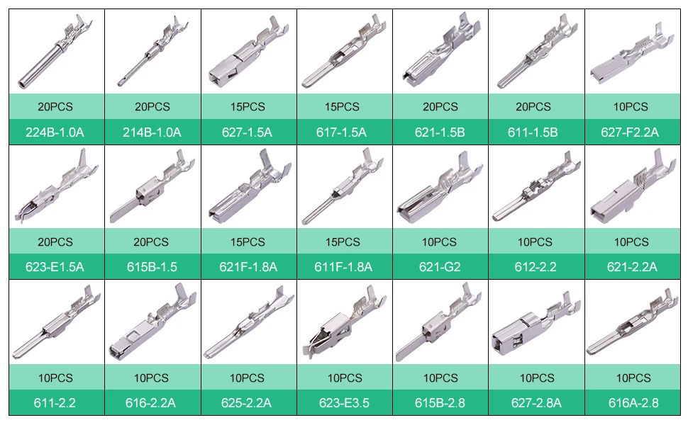 290-teiliger Kfz-Kabelanschluss-Set 1/1,5/1,8/2,2/2,8/3,5mm, nicht isolierte Stecker, demontierbare männliche und weibliche Crimpverbinder – Detail 1