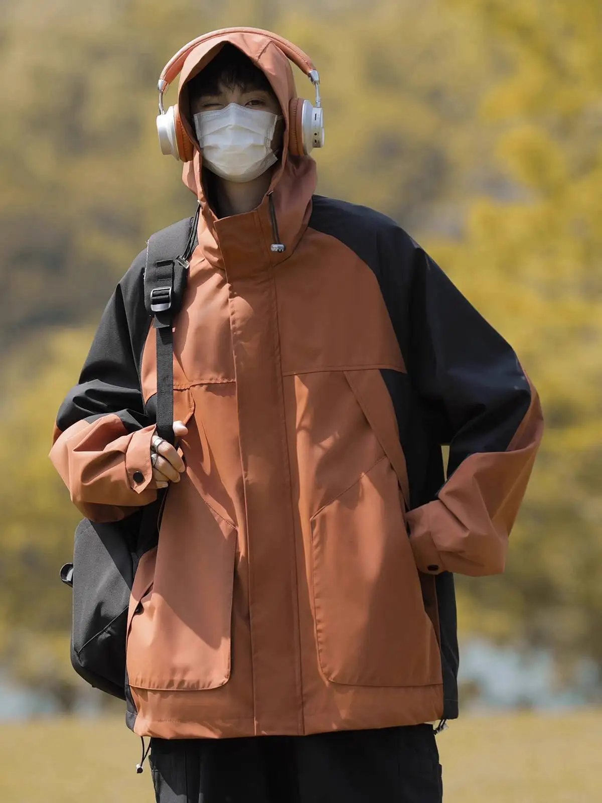 Men's Camping Jacket Autumn Winter Cool Outdoor Jacket JVintage Cargo Hooded Coat Cotton Windbreaker