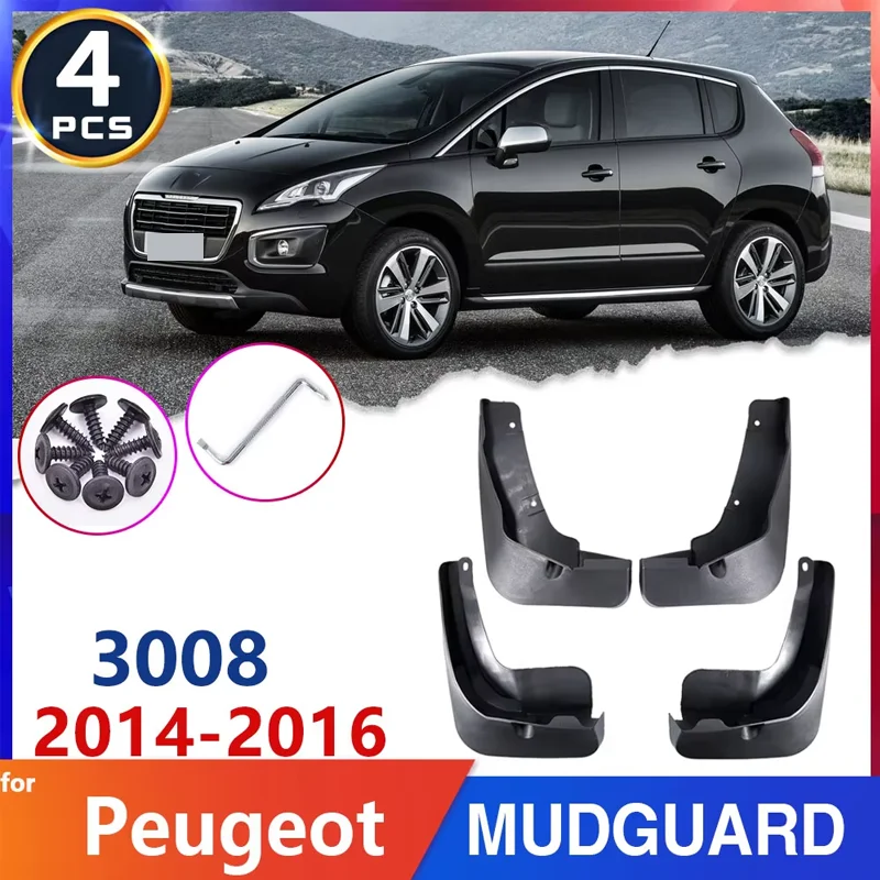 

Car Mud Flap Tire Fender for Peugeot 3008 2014 2015 2016 MK1 Auto-Accessories Stickers Mudflap Mudguards Slapsh-Proof Guard