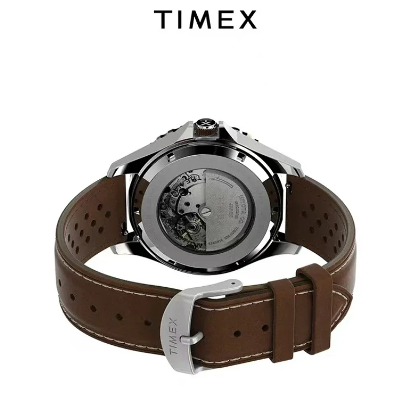 TIMEX jam tangan mekanis otomatis pria, jam tangan santai bisnis baja tahan karat Amerika tahan air tahan gores