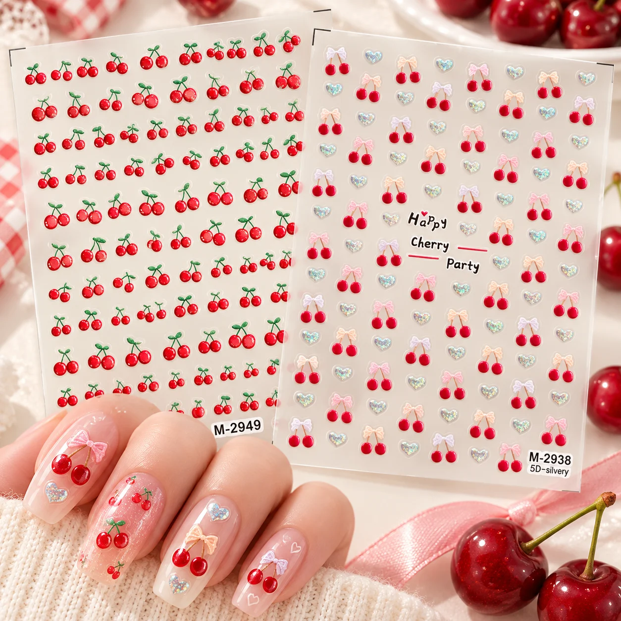 Nail Art Red Cherry - Наклейки для ногтей Cherry 5D: красные