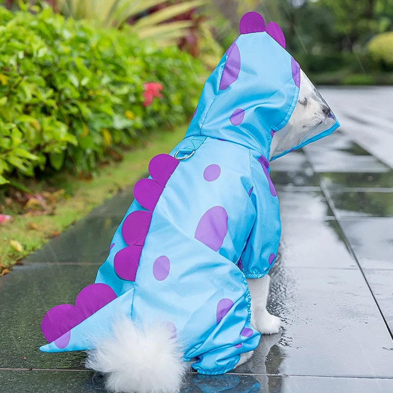 

Cute Dinosaur Dog Raincoat Teddy Summer Rain Poncho Puppy Out Waterproof Four-legged Clothes Bichon Cartoon Jumpsuits