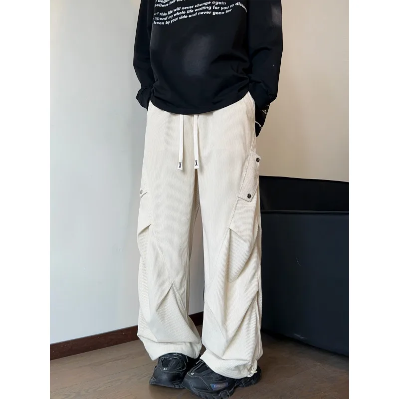 

Men's Solid Color High Waist Wide Leg Pants Fall Winter Loose Fit Trousers Trendy Lazy Style Lounge Pants with Dragging Hem 5XL