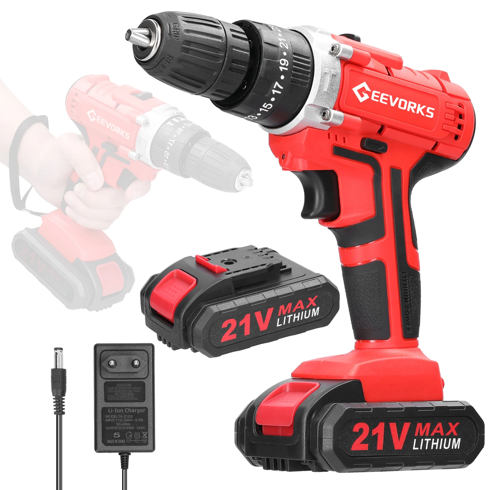 21V Electric Drill 3 Working Modes 2 Speed Control Stepless Speed Regulation Rotation Ways Adjustment 25 Gears of Torques