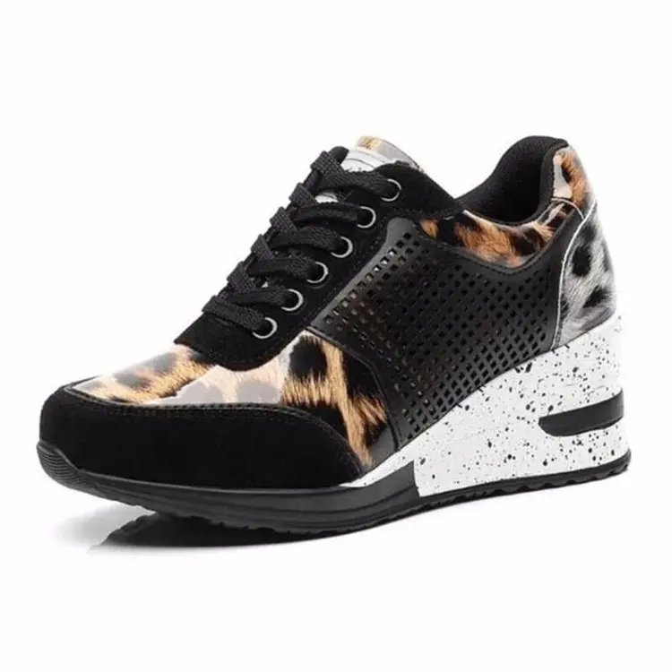 2023 Wedge Sneakers Mesh Leopard Design Elegant Women Shoes Platform Fashion Woman New Black Sneakers Casual