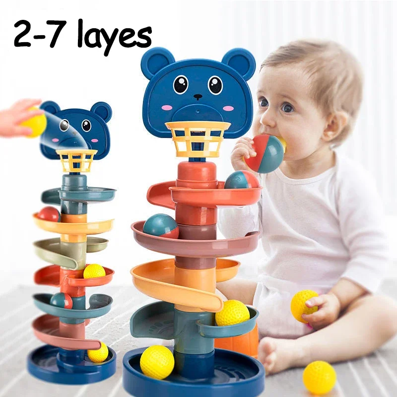 

2-7 Layes Track Rolling Ball Pile Tower Early Educational Toy for Babies Rotating Track Educational Stacking Toy for Kids Gift